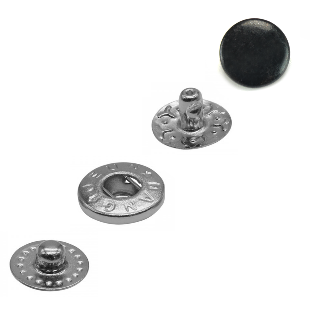 Кнопка L-10 ALFA (спіральна) кол нікель+чорний сталь 10мм (уп 720,1440шт) 054132 фото